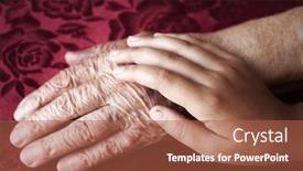  Presentation with woman child - PPT theme featuring two-hands-old-and-young background and a red colored foreground