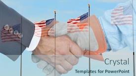  Presentation with blue handshake - Colorful slide set enhanced with two hands one businessman backdrop and a lemonade colored foreground