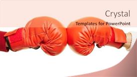  Presentation with boxing - Audience pleasing theme consisting of two hands with red boxing gloves fighting against each other backdrop and a coral colored foreground