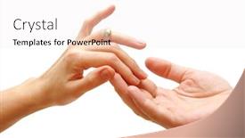  Presentation with subtle - Cool new presentation with two hands - woman and man touch each other in delicate subtle way backdrop and a sky blue colored foreground