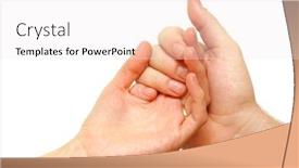  Presentation with subtle - Cool new theme with two hands - woman and man touch each other in delicate subtle way backdrop and a sky blue colored foreground