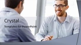  Presentation with office - Slides featuring two handsome businessmen in office background and a light blue colored foreground