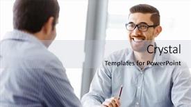  Presentation with office - Presentation design featuring two handsome businessmen in office background and a  colored foreground