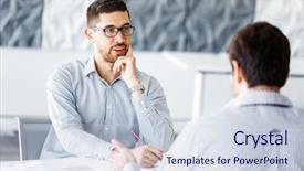  Presentation with office - Beautiful theme featuring two handsome businessmen in office backdrop and a lemonade colored foreground