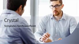  Presentation with handsome - Cool new presentation theme with two handsome businessmen in office backdrop and a light blue colored foreground