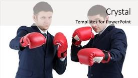  Presentation with pink boxing gloves - PPT theme with two handsome businessmen with boxing background and a  colored foreground