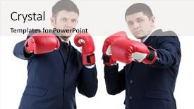  Presentation with boxing - Presentation theme having two handsome businessmen with boxing background and a light gray colored foreground