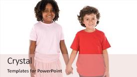  Presentation with children hands - PPT theme with two handsome children of different background and a lemonade colored foreground