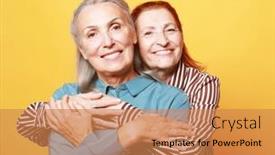  Presentation with old people - PPT layouts with two-happiness-elderly-women-friends background and a coral colored foreground
