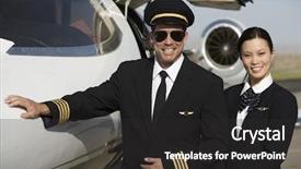  Presentation with cabin crew - PPT theme with two happy cabin crew members background and a dark gray colored foreground