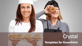  Presentation with two people holding hands - Cool new theme with two happy chef holding muffin backdrop and a tawny brown colored foreground