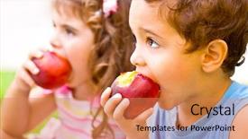  Presentation with nutrition children - Presentation theme consisting of photo of two happy children background and a coral colored foreground
