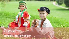  Presentation with russia - Theme with two happy children in russian background and a coral colored foreground
