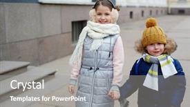  Presentation with walk - Audience pleasing PPT theme consisting of two happy children taking walk backdrop and a gray colored foreground