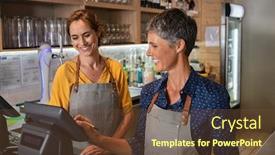  Presentation with village india women working - Cool new slide set with two-happy-coffeehouse-waitresses backdrop and a tawny brown colored foreground