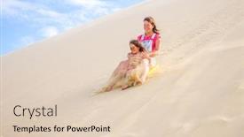  Presentation with sand dunes - Beautiful theme featuring two-happy-girl-sliding backdrop and a lemonade colored foreground