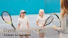  Presentation with sportswear - Cool new PPT layouts with two-happy-girls-in-white backdrop and a mint green colored foreground