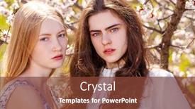  Presentation with cherry blossom - Slide set featuring two-happy-girls-posing background and a tawny brown colored foreground