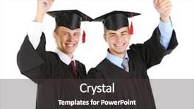  Presentation with students - Colorful presentation theme enhanced with two happy graduating students isolated on white backdrop and a dark gray colored foreground