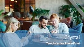  Presentation with scrolling - Presentation design having two-happy-guys-with-gadgets background and a teal colored foreground