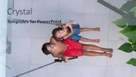  Presentation with swing - Presentation design with two happy little boys on swing background and a light blue colored foreground