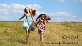  Presentation with girls running - Slide deck featuring two-happy-little-girls-running background and a gold colored foreground