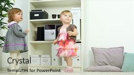  Presentation with stand - Amazing slide deck having body system kids - two happy little girls stand backdrop and a soft green colored foreground