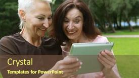  Presentation with happy retirement - Presentation theme having two-happy-old-women-laugh background and a tawny brown colored foreground