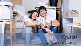  Presentation with champagne - Colorful slides enhanced with two happy peop e sitting backdrop and a teal colored foreground