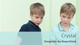  Presentation with happy birthday for adult boys - Slide deck with two happy secondary school boys twin teenage brothers studying together doing their homework with notebook background and a sky blue colored foreground