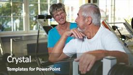  Presentation with two people talking - Slides consisting of two happy senior people talking in gym background and a dark gray colored foreground