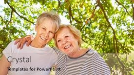  Presentation with women - PPT layouts featuring two-happy-senior-women background and a coral colored foreground