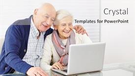 Presentation with seniors - Beautiful PPT theme featuring two-happy-seniors-doing-online backdrop and a white colored foreground