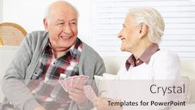  Presentation with playing cards - Beautiful PPT theme featuring two-happy-seniors-laughing-playing backdrop and a lemonade colored foreground