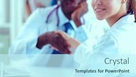  Presentation with teamwork doctors - Presentation theme having two-happy-smiling-young-medical background and a cool aqua colored foreground