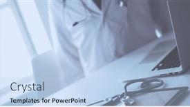  Presentation with doctors teamwork - Beautiful PPT theme featuring two-happy-smiling-young-medical backdrop and a light blue colored foreground