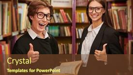 Presentation with black students - Slide deck enhanced with two-happy-students-in-glasses background and a tawny brown colored foreground