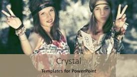  Presentation with teen girls - Slide deck with two happy teen girls walking in summer forest stylish fashion model outdoor background and a coral colored foreground