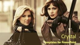  Presentation with two black women - PPT theme having two happy young fashion women in city street stylish female model wearing black coats background and a tawny brown colored foreground