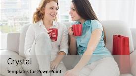  Presentation with german shepherd two young puppys - Colorful slide deck enhanced with two happy young female friends backdrop and a light gray colored foreground