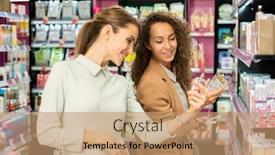  Presentation with fragrance - PPT theme enhanced with two-happy-young-female-shoppers background and a coral colored foreground