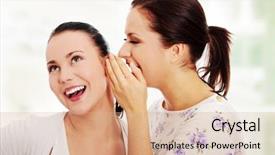  Presentation with two people talking - Presentation theme consisting of two happy young girlfriends talking background and a  colored foreground