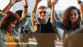  Presentation with outdoor party - Presentation theme consisting of two-happy-young-intercultural-couples background and a tawny brown colored foreground