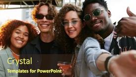  Presentation with cocktail party - Presentation theme having two-happy-young-intercultural-couples background and a tawny brown colored foreground