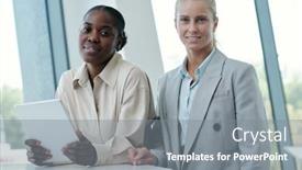  Presentation with intercultural - Presentation featuring two-happy-young-intercultural-female background and a  colored foreground