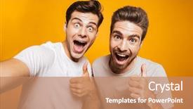  Presentation with best - Beautiful slide deck featuring two happy young men best backdrop and a coral colored foreground