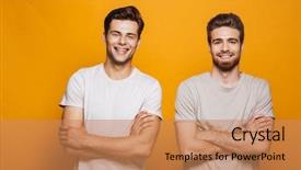  Presentation with two men on a judo - Slide set consisting of two happy young men best background and a coral colored foreground