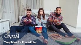  Presentation with computer games - Amazing presentation having two happy young men playing backdrop and a ocean colored foreground