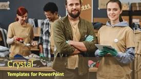  Presentation with organization - Presentation featuring two-happy-young-volunteers background and a tawny brown colored foreground