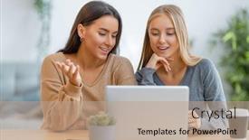  Presentation with german shepherd two young puppys - Amazing slide set having two-happy-young-women-using backdrop and a coral colored foreground